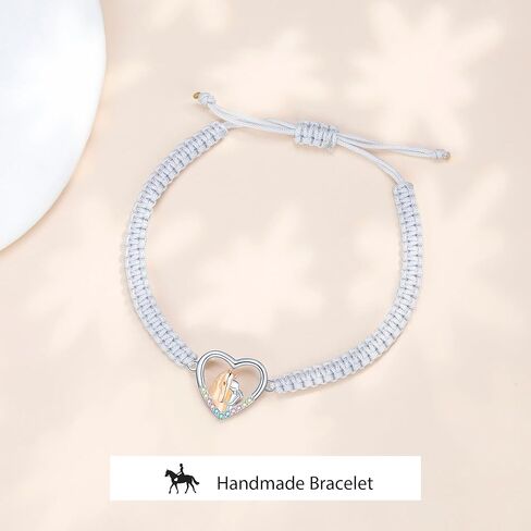 J.Endéar Bracelet Horse Gifts for Women, 925 Sterling Silver Cord Rope Handmade Braided Bracelet Adjustable, Lady Jewelry Luck Gift for Horse Lovers in Kuwait