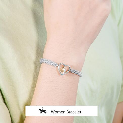 J.Endéar Bracelet Horse Gifts for Women, 925 Sterling Silver Cord Rope Handmade Braided Bracelet Adjustable, Lady Jewelry Luck Gift for Horse Lovers in Kuwait