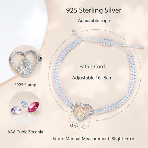 J.Endéar Bracelet Horse Gifts for Women, 925 Sterling Silver Cord Rope Handmade Braided Bracelet Adjustable, Lady Jewelry Luck Gift for Horse Lovers in Kuwait