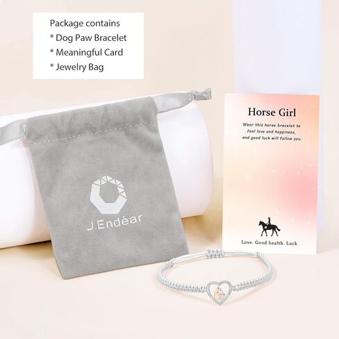 J.Endéar Bracelet Horse Gifts for Women, 925 Sterling Silver Cord Rope Handmade Braided Bracelet Adjustable, Lady Jewelry Luck Gift for Horse Lovers in Kuwait