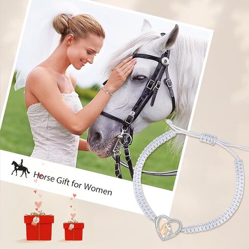 J.Endéar Bracelet Horse Gifts for Women, 925 Sterling Silver Cord Rope Handmade Braided Bracelet Adjustable, Lady Jewelry Luck Gift for Horse Lovers in Kuwait