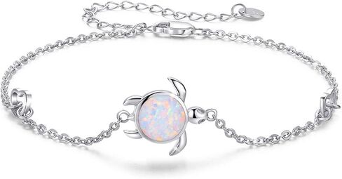 Cuoka Turtle Bracelet 925 Sterling Silver Opal Jewelry Sea Turtle Bracelets Ocean Nature Tortoise Bracelet Present for Her for Women (A-white Opal) in Saudi Arabia