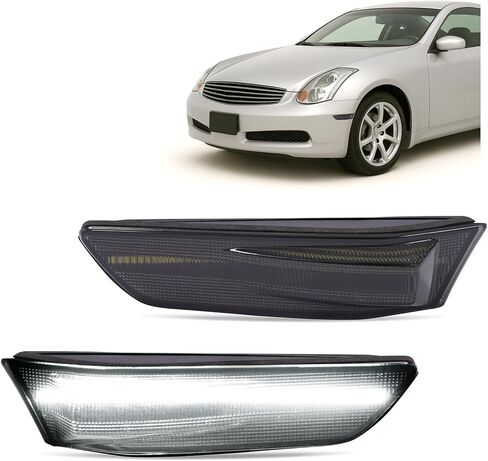 HECASA Pair LED Front Side Marker Lights Compatible with 2003-2007 Infiniti G35 2D Coupe 2002-2007 Nissan Skyline V35 Coupe Bumper Side Marker Lamps Turn Signal Light White LED Clear Lens in Saudi Arabia