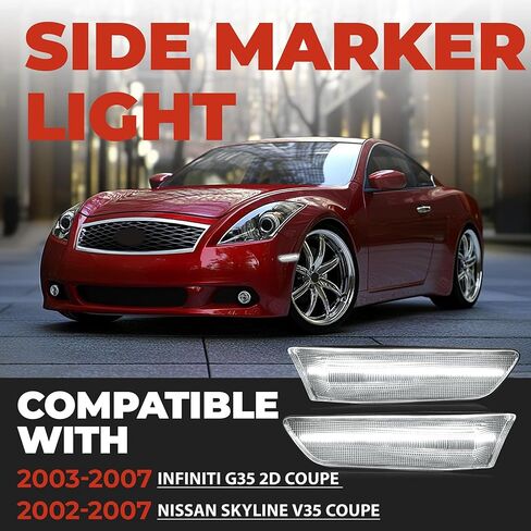 HECASA Pair LED Front Side Marker Lights Compatible with 2003-2007 Infiniti G35 2D Coupe 2002-2007 Nissan Skyline V35 Coupe Bumper Side Marker Lamps Turn Signal Light White LED Clear Lens in Saudi Arabia