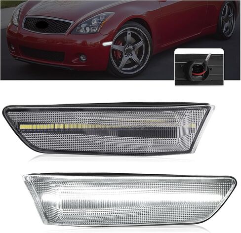 HECASA Pair LED Front Side Marker Lights Compatible with 2003-2007 Infiniti G35 2D Coupe 2002-2007 Nissan Skyline V35 Coupe Bumper Side Marker Lamps Turn Signal Light White LED Clear Lens in Saudi Arabia