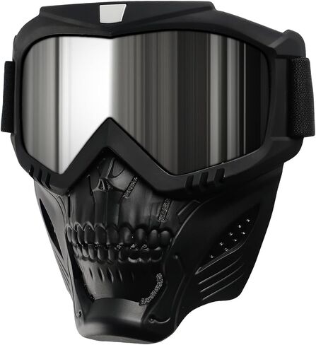 Skull Motorcycle Goggles with Removable Face Mask, ATV Dirt Bike UV Racing Riding Airsoft Offroad Motocross Protective Eyewear Mx Tactical Glasses in Kuwait