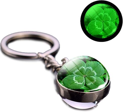 4-Blade Clover Keychain, Luminescent, Silver, Glass Ball, Modern, Adults, Men, Women, St. Patrick's Day, 20mm, 1 Count in Kuwait