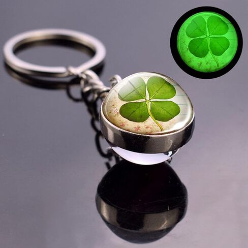 4-Blade Clover Keychain, Luminescent, Silver, Glass Ball, Modern, Adults, Men, Women, St. Patrick's Day, 20mm, 1 Count in Kuwait