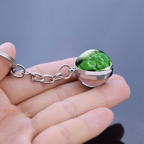4-Blade Clover Keychain, Luminescent, Silver, Glass Ball, Modern, Adults, Men, Women, St. Patrick's Day, 20mm, 1 Count in Kuwait