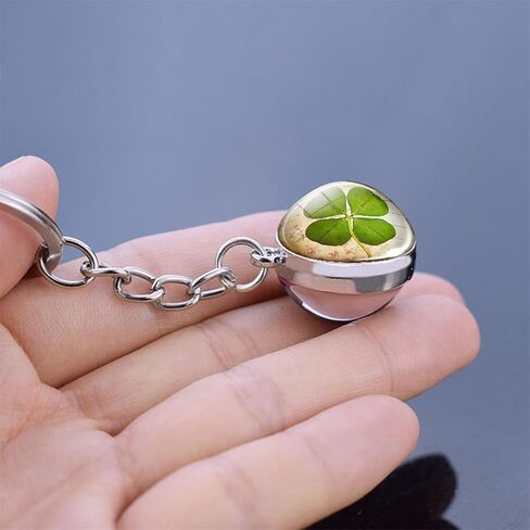 4-Blade Clover Keychain, Luminescent, Silver, Glass Ball, Modern, Adults, Men, Women, St. Patrick's Day, 20mm, 1 Count in Kuwait