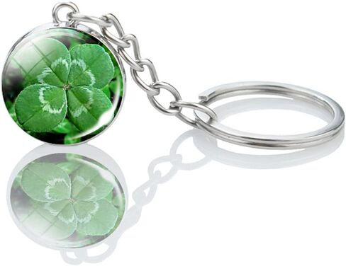 4-Blade Clover Keychain, Luminescent, Silver, Glass Ball, Modern, Adults, Men, Women, St. Patrick's Day, 20mm, 1 Count in Kuwait