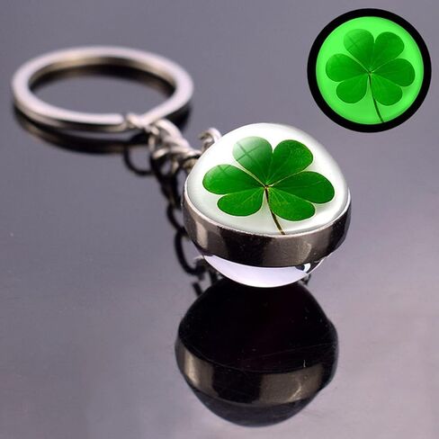4-Blade Clover Keychain, Luminescent, Silver, Glass Ball, Modern, Adults, Men, Women, St. Patrick's Day, 20mm, 1 Count in Kuwait