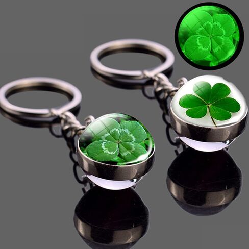 4-Blade Clover Keychain, Luminescent, Silver, Glass Ball, Modern, Adults, Men, Women, St. Patrick's Day, 20mm, 1 Count in Kuwait