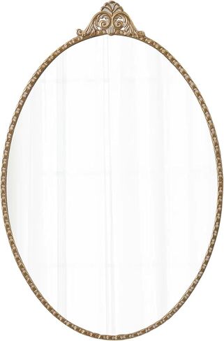 Vintage Oval Mirrors for Bathroom 18 X 28 Inch, Hanging Rustic Gold Vanity Mirror Bathroom, Metal Frame Decorative Wall Mirrors for Bedroom Living Room Entryway Hallway in Saudi Arabia