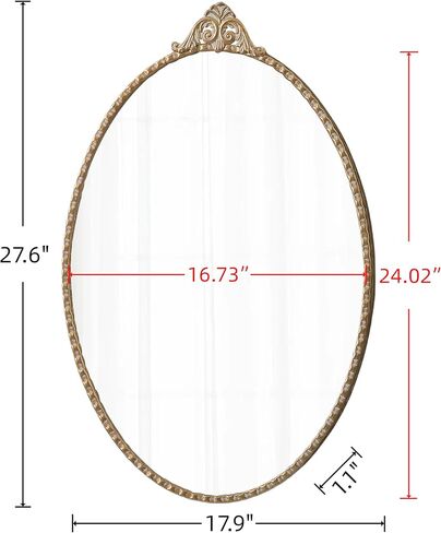 Vintage Oval Mirrors for Bathroom 18 X 28 Inch, Hanging Rustic Gold Vanity Mirror Bathroom, Metal Frame Decorative Wall Mirrors for Bedroom Living Room Entryway Hallway in Saudi Arabia