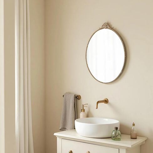 Vintage Oval Mirrors for Bathroom 18 X 28 Inch, Hanging Rustic Gold Vanity Mirror Bathroom, Metal Frame Decorative Wall Mirrors for Bedroom Living Room Entryway Hallway in Saudi Arabia