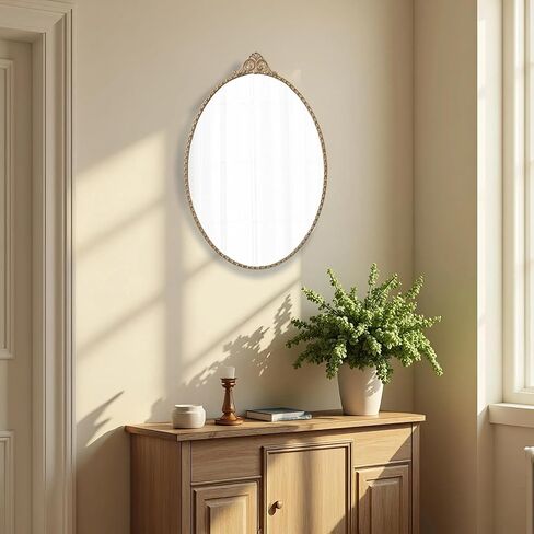 Vintage Oval Mirrors for Bathroom 18 X 28 Inch, Hanging Rustic Gold Vanity Mirror Bathroom, Metal Frame Decorative Wall Mirrors for Bedroom Living Room Entryway Hallway in Saudi Arabia