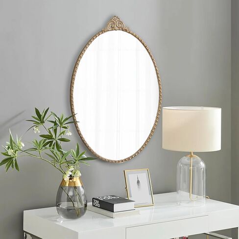 Vintage Oval Mirrors for Bathroom 18 X 28 Inch, Hanging Rustic Gold Vanity Mirror Bathroom, Metal Frame Decorative Wall Mirrors for Bedroom Living Room Entryway Hallway in Saudi Arabia