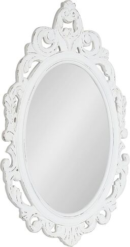Kate and Laurel Pietra Traditional Decorative Oval Wall Mirror, 20 x 32, White, Soft Vintage Mirror with Ornate Carved Detailing for Small Powder Room Vanity in Saudi Arabia