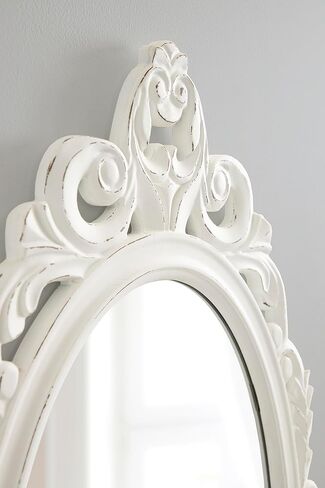 Kate and Laurel Pietra Traditional Decorative Oval Wall Mirror, 20 x 32, White, Soft Vintage Mirror with Ornate Carved Detailing for Small Powder Room Vanity in Saudi Arabia