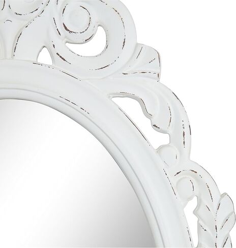 Kate and Laurel Pietra Traditional Decorative Oval Wall Mirror, 20 x 32, White, Soft Vintage Mirror with Ornate Carved Detailing for Small Powder Room Vanity in Saudi Arabia