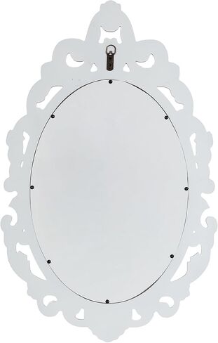 Kate and Laurel Pietra Traditional Decorative Oval Wall Mirror, 20 x 32, White, Soft Vintage Mirror with Ornate Carved Detailing for Small Powder Room Vanity in Saudi Arabia