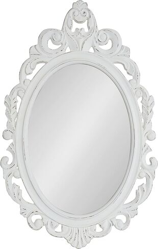 Kate and Laurel Pietra Traditional Decorative Oval Wall Mirror, 20 x 32, White, Soft Vintage Mirror with Ornate Carved Detailing for Small Powder Room Vanity in Saudi Arabia