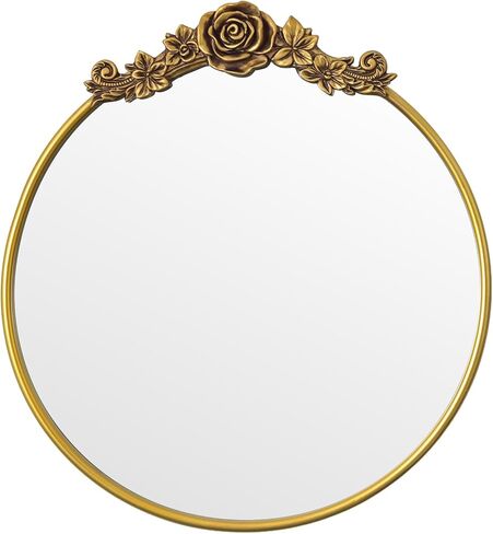 مرآة حائط دائرية باروكية عتيقة مقاس 20 بوصة مرآة ذهبية مزخرفة للحمام بإطار منحوت عتيق مرآة مميزة لغرفة المعيشة وغرفة النوم ومدخل الغرور in Kuwait
