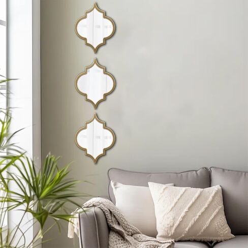 Vintage Oval Small Gold Mirror 8 X 10 Inch, Set of 3 Hanging Scalloped Decorative Metal Mirrors for Wall Decor Living Room Entryway Hallway Bedroom, Unique Metal Wall Art in Saudi Arabia