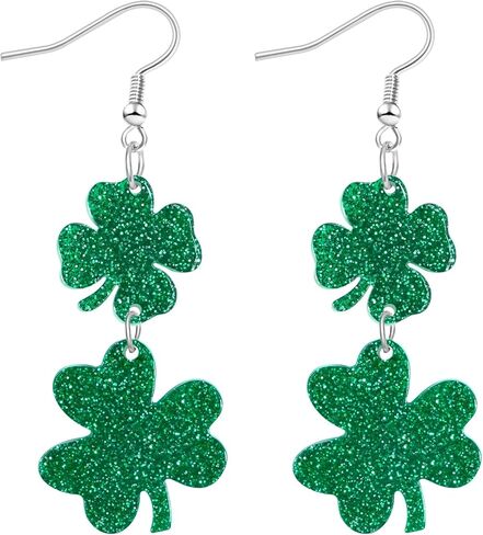 Nanafast St. Patrick's Day Shamrock Earrings for Women Glitter Green Clover Dangle Earrings Saint Patrick’s Day Accessories in Kuwait