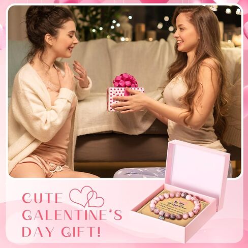 Landical Be My Galentine Friendship Bracelet Galentines Day Gifts for Friends Valentine Bracelets Gift for Women Natural Stone Bracelet with Box Card for Friend Bestie Women Valentine Party Favors in Saudi Arabia