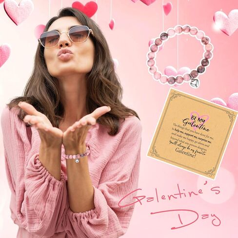 Landical Be My Galentine Friendship Bracelet Galentines Day Gifts for Friends Valentine Bracelets Gift for Women Natural Stone Bracelet with Box Card for Friend Bestie Women Valentine Party Favors in Saudi Arabia