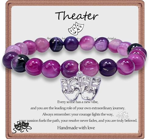 Drama Mask Charm Bracelet, Amethyst Stone Bead Jewelry, Perfect Theater Gifts for Musical Theater Lovers, Actors in Kuwait