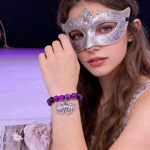 Drama Mask Charm Bracelet, Amethyst Stone Bead Jewelry, Perfect Theater Gifts for Musical Theater Lovers, Actors in Kuwait
