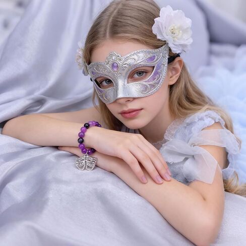 Drama Mask Charm Bracelet, Amethyst Stone Bead Jewelry, Perfect Theater Gifts for Musical Theater Lovers, Actors in Kuwait