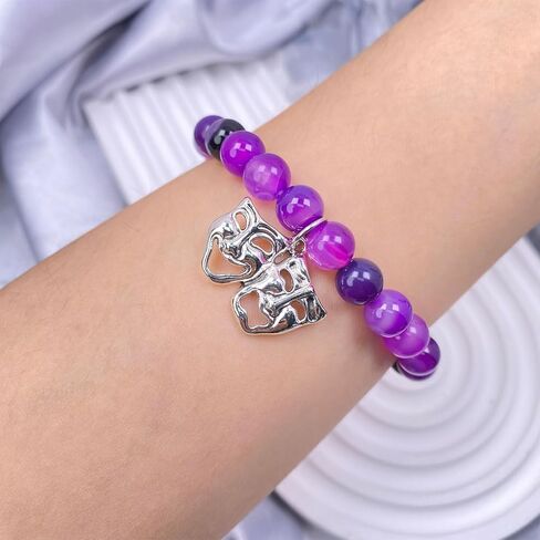 Drama Mask Charm Bracelet, Amethyst Stone Bead Jewelry, Perfect Theater Gifts for Musical Theater Lovers, Actors in Kuwait