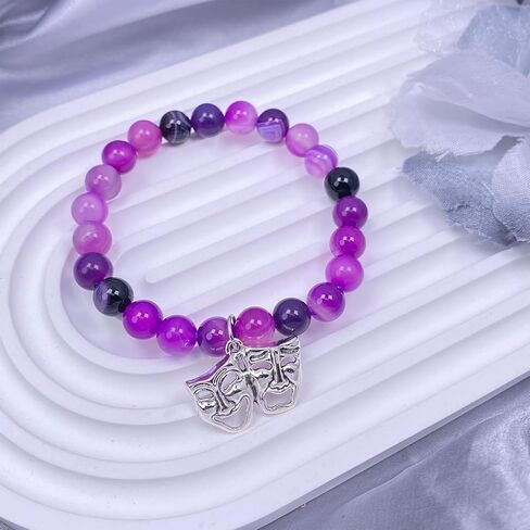 Drama Mask Charm Bracelet, Amethyst Stone Bead Jewelry, Perfect Theater Gifts for Musical Theater Lovers, Actors in Kuwait