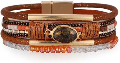 Boho Layered Bracelet for Women – Green Crystal Beaded Wrap Bracelet with Gold Clasp, Multi-Strand Hypoallergenic Statement Jewelry in Kuwait