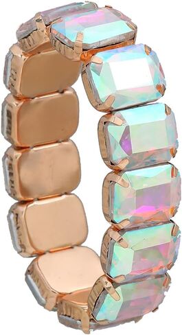 YERTTER Punk Colorful Square Crystal Stretchable Bracelet Hip Hop Bracelet Full Diamonds Hand Stretchable Elastic Bracelet Bangle for Teens Girls Women in Saudi Arabia