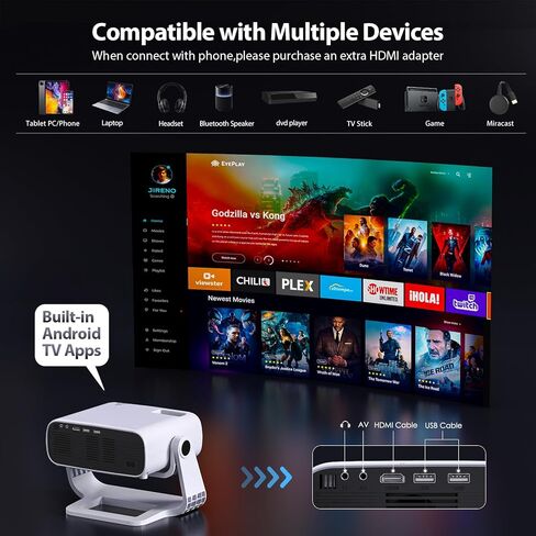 جهاز عرض مزود بتقنية WiFi وبلوتوث، جهاز عرض خارجي مُحدث لعام 2024، جهاز عرض أفلام يدعم 1080P، 12000L in Kuwait