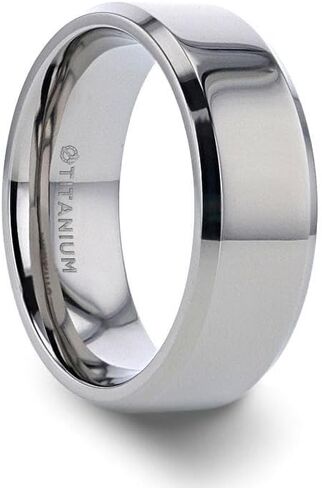 Thorsten CORONAL Men’s Polished Finish Beveled Edges Titanium Wedding Ring with Raised Center - 6mm & 8mm in Saudi Arabia