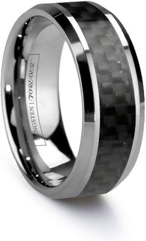 Carrera Beveled Black Carbon Fiber Tungsten Wedding Band 6mm 8mm in Kuwait