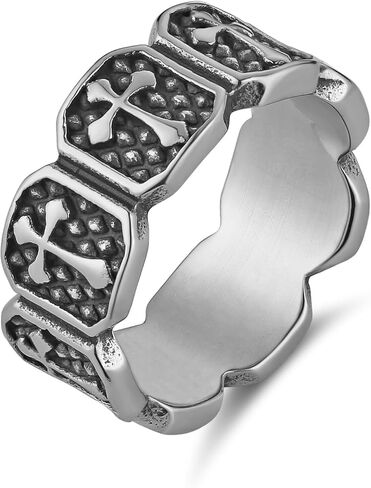 HZMAN Vintage Cross Ring for Men Women, Stainless Steel Gothic Ring, Silver Religious Statement Ring, Size 7-12 in Saudi Arabia