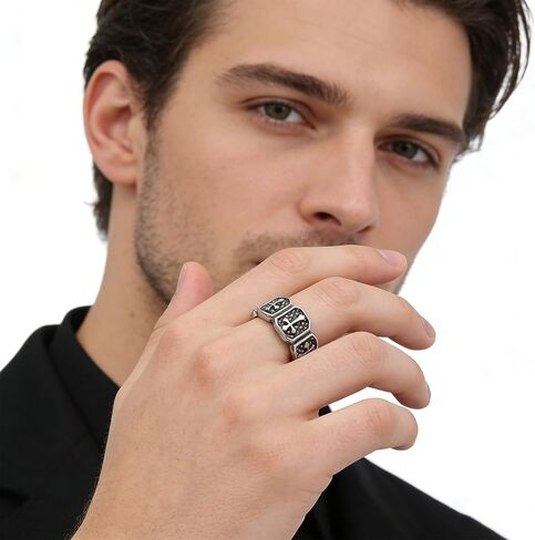HZMAN Vintage Cross Ring for Men Women, Stainless Steel Gothic Ring, Silver Religious Statement Ring, Size 7-12 in Saudi Arabia