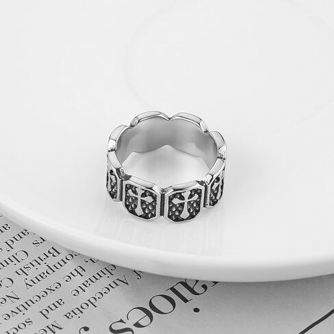 HZMAN Vintage Cross Ring for Men Women, Stainless Steel Gothic Ring, Silver Religious Statement Ring, Size 7-12 in Saudi Arabia