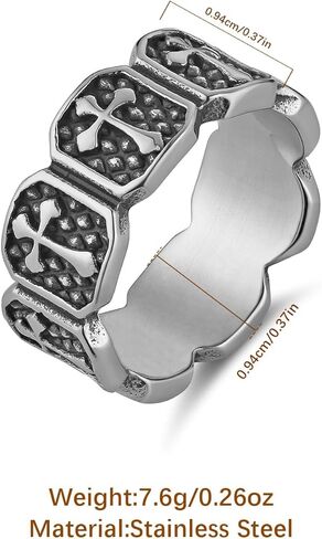 HZMAN Vintage Cross Ring for Men Women, Stainless Steel Gothic Ring, Silver Religious Statement Ring, Size 7-12 in Saudi Arabia