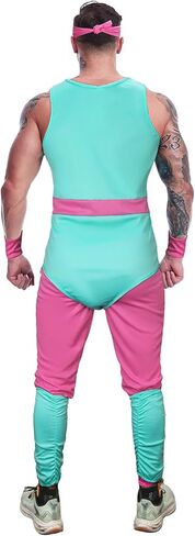 5 Pieces Mens 80s Workout Costume Sportswear Fitness Exercise Bodysuit Blue Leotard Leggings Leg Warmers Headband in Saudi Arabia