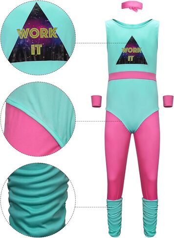 5 Pieces Mens 80s Workout Costume Sportswear Fitness Exercise Bodysuit Blue Leotard Leggings Leg Warmers Headband in Saudi Arabia