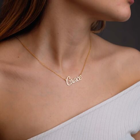 Name Necklaces for Women Gold Plated over 925 Sterling Silver – Personalized Script Name Pendant – Rose/White/Yellow Gold – Handmade Gift for Her, Birthday Jewelry with Font & Chain Options in Saudi Arabia