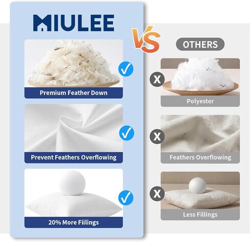MIULEE Premium Feather and Down 12x20 Throw Pillow Insert Soft Fluffy Throw Pillow Double-Layer Cotton Fabric for Sofa Bed Couch Prevents Feather Leakage in Saudi Arabia